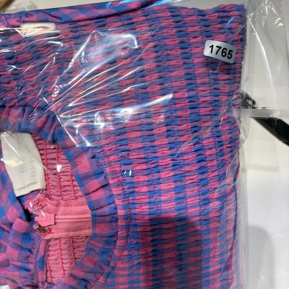 Tuckernuck Lavender and Pink Gingham Smocked Peplum Blouse
